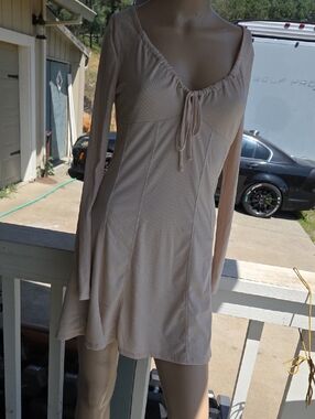 Soft Blush Tie-Front Long Sleeve Mini Dress